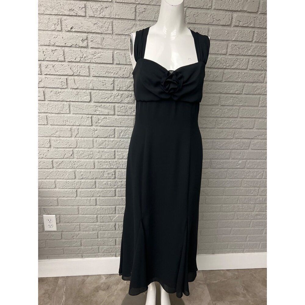 Jessica McClintock Gunne Sax Women Black Rosette Sweetheart Neck Flounce Hem Max